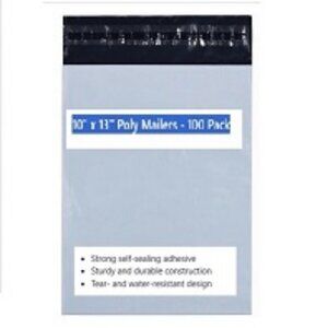 100 count  Poly Mailers 10 x13 inch New white  Self -sealing + Water Resistant